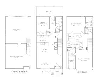 A floor plan of a two-story house with a garage and basement.