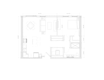 1  Bed   1  Bath   622 Sq. Ft. Barcelona I - A3 Floor Plan at Expo at Forest Park, St. Louis, 63112