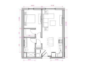 1  Bed   1  Bath   664 Sq. Ft. Barcelona II - South A3a Floor Plan at Expo at Forest Park, St. Louis, Missouri