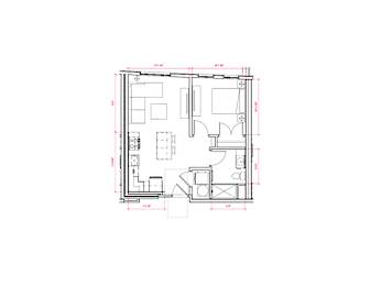 1  Bed   1  Bath   533 Sq. Ft. Barcelona VI - South A3e  Floor Plan at Expo at Forest Park, St. Louis, MO, 63112