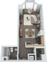 Studio 1 bath Brentmoor Floor Plan at Clayton On The Park, Clayton, MO