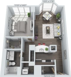 1 bed 1 bath Forsyth Floor Plan at Clayton On The Park, Clayton