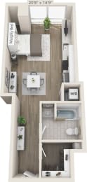 Studio 1 bath Parkview 302 Floor Plan at Clayton On The Park, Clayton, Missouri