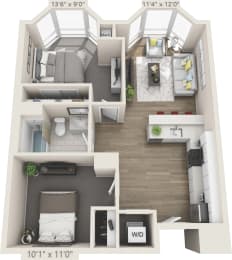 2 bed 1 bath Parkview 303 Floor Plan at Clayton On The Park, Clayton