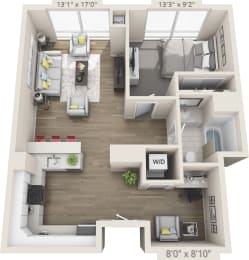 1 bed 1 bath Parkview 304 Floor Plan at Clayton On The Park, Missouri