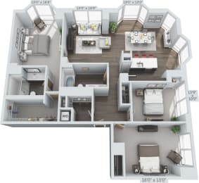3 bed 2 bath Park York Floor Plan at Clayton On The Park, Clayton, 63105
