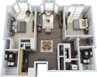 2 bed 2 bath Parkside Floor Plan at Clayton On The Park, Clayton
