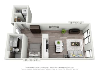 Studio 1 bath B at The Elle on Lockwood Apartments, Webster Groves, MO
