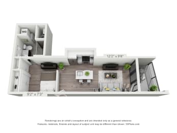 Studio 1 bath A at The Elle on Lockwood Apartments, Webster Groves, MO, 63119