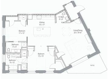 Garage Bay 2 1249sf Floor Plan at The Georgian Apartments, Missouri, 63104