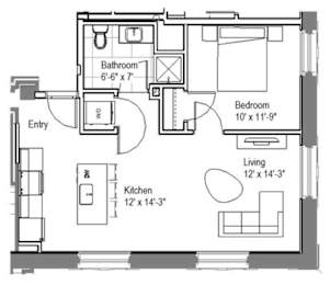1 bedroom apartment floor plan layout at The Georgian Apartments, Missouri