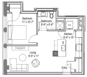 GE 102 Floor Plan at The Georgian Apartments, Missouri, 63104