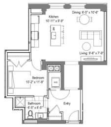 GE 105 Floor Plan at The Georgian Apartments, St Louis, MO