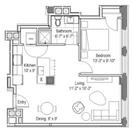 GW 206 Floor Plan at The Georgian Apartments, Missouri