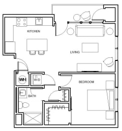 1 bed 1 bath Celadon Floor Plan at Hibernia Apartments, Missouri