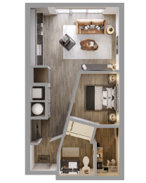 a floor plan of a bedroom with a bathroom and a living room at Bemiston Place Apartments, Missouri, 63105