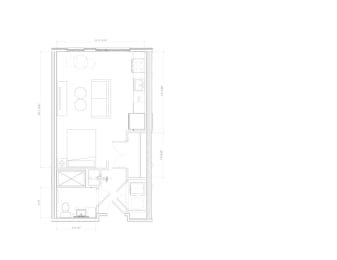 Studio   1  Bath   446 Sq. Ft. London - S1 Studio Floor Plan at Expo at Forest Park, St. Louis, MO, 63112