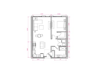 1  Bed   1  Bath   738 Sq. Ft. Melbourne I  Floor Plan at Expo at Forest Park, St. Louis, 63112