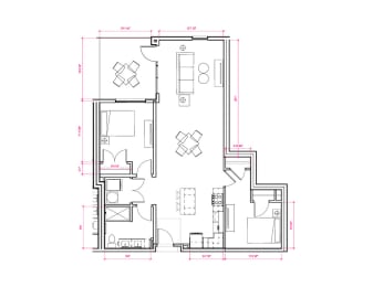 2  Bed   1  Bath   845 Sq. Ft. Montreal I  Floor Plan at Expo at Forest Park, Missouri, 63112