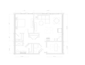 1  Bed   1  Bath   862 Sq. Ft. Naples I - B1 1 Bedroom with Den Floor Plan at Expo at Forest Park, Missouri