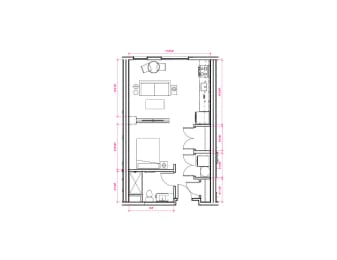 Studio   1  Bath   544 Sq. Ft. Philadelphia - South A1 Floor Plan at Expo at Forest Park, St. Louis, Missouri