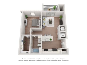 a stylized floor plan of a 1 bedroom192 sq ft at The Prairie Luxury Apartments, Dardenne Prairie, MO