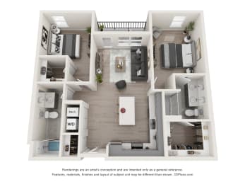 2 bed 1 bath Osage Floor Plan at The Edwin on Grand, Missouri, 63103