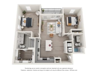 2 bed 2 bath Bridge Floor Plan at The Edwin on Grand, Saint Louis, MO