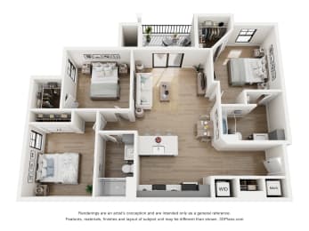 a 3 bedroom floor plan of a house with a bedroom and living room  at The James at Chatham Hills, Westfield, 46074