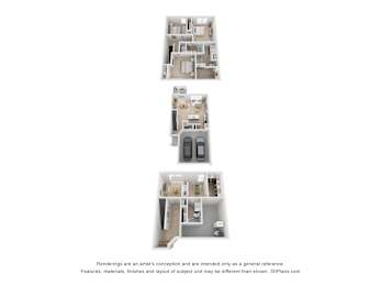 Three images of a house layout from different angles.