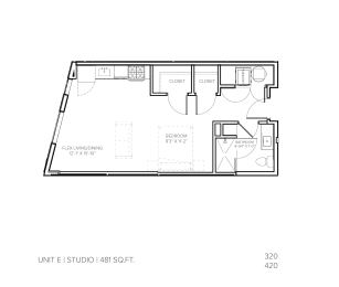 Unit E Studio 481 sq ft at Steelcote Square, St. Louis, Missouri