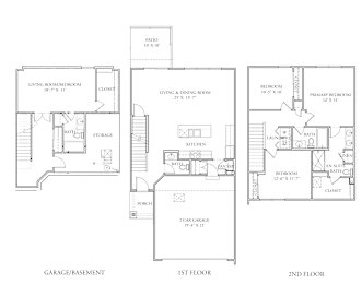A drawing of a house with the first floor and second floor plans.