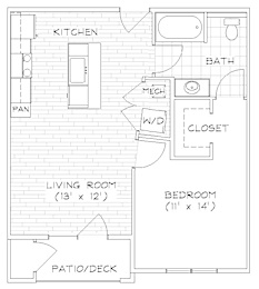 A4 643 Sq. Ft. Floor Plan at Piazza on West Pine, Saint Louis, MO, 63108