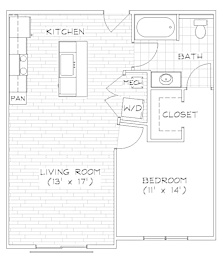 A5 701 Sq. Ft. Floor Plan at Piazza on West Pine, Saint Louis, MO