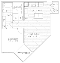 A6 719 Sq. Ft. Floor Plan at Piazza on West Pine, Saint Louis, 63108