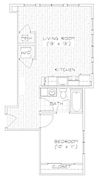 A7 598 Sq. Ft. Floor Plan at Piazza on West Pine, MO, 63108