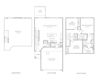 A floor plan of a two story house with a basement.