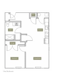 A floor plan of a one bedroom apartment.