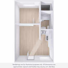 A white architectural rendering of a room with a door and a window.