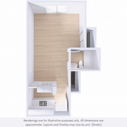 A drawing of a room with a bed and a desk.