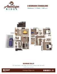 3 bedroom 1.5 bathroom floor plan at the residences at russell ridge  at Antelope Ridge, Box Elder, 57719