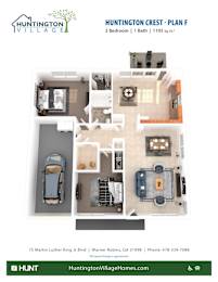 2 Bed 1 Bath Floor Plan at Huntington Village **, Warner Robins, Georgia