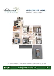 A floor plan for Huntington Park - Plan K, a 4 bedroom, 2 bath home with a garage.