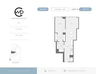 A floor plan for a rental property at 819 SF on Wicker Park Connection.