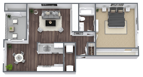 A1 1x1 Floor Plan, 736 SQFT.
