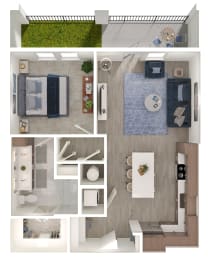 Floor Plan  a 3d rendering of a floor plan of a modern apartment
