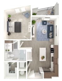 Floor Plan  a floor plan of a bedroom with a bathroom and a living room
