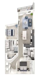 Floor Plan  a floor plan of a studio apartment with a bedroom and a living room