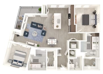Floor Plan  a1 floor plan  1 bedroom with 2 baths  129