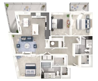 Floor Plan  a1 floor plan  1 bedroom with 2 baths  129